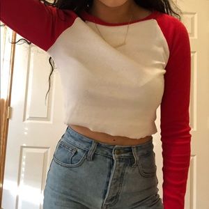 Red Cropped Baseball Tee